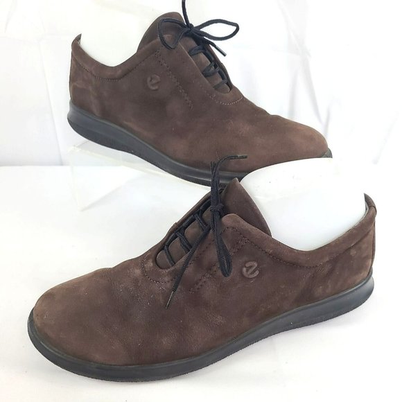 Ecco Shoes - Ecco Women's 39/ 8-8.5 Brown Nubuck Leather Comfort Casual Lace Up Sneaker Shoes